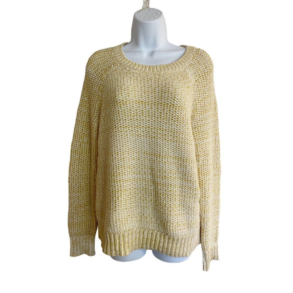 Vince Chunky Knit Pullover Sweater Size S Yellow Cotton Blend Ribbed Trim